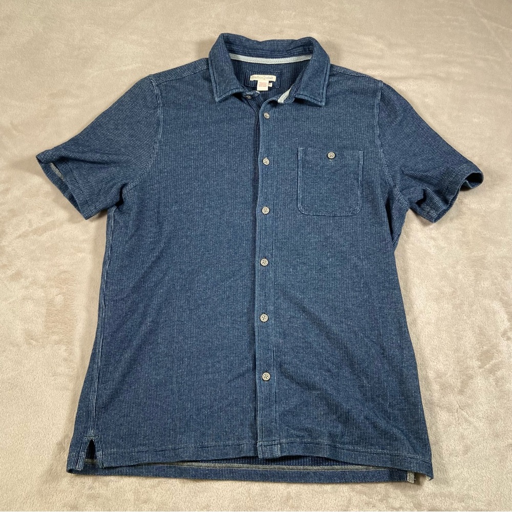 Carbon 2 Cobalt Flipside Knit Mens Medium Button Up Shirt Short Sleeve Casual